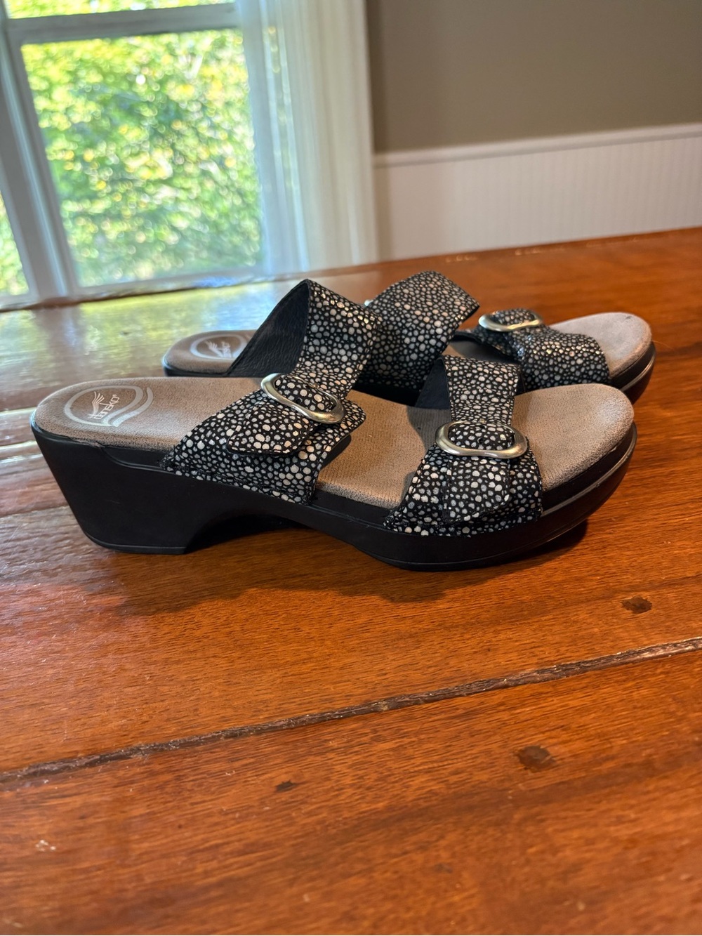 Dansko Black Speckled Buckle Slide Mules Size 39